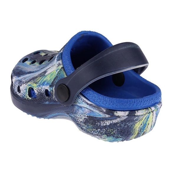 Navy & Black Tie-Dye Swirl Heel-Strap Clog Beach Travel Swim Shoes - Picture 3 of 6